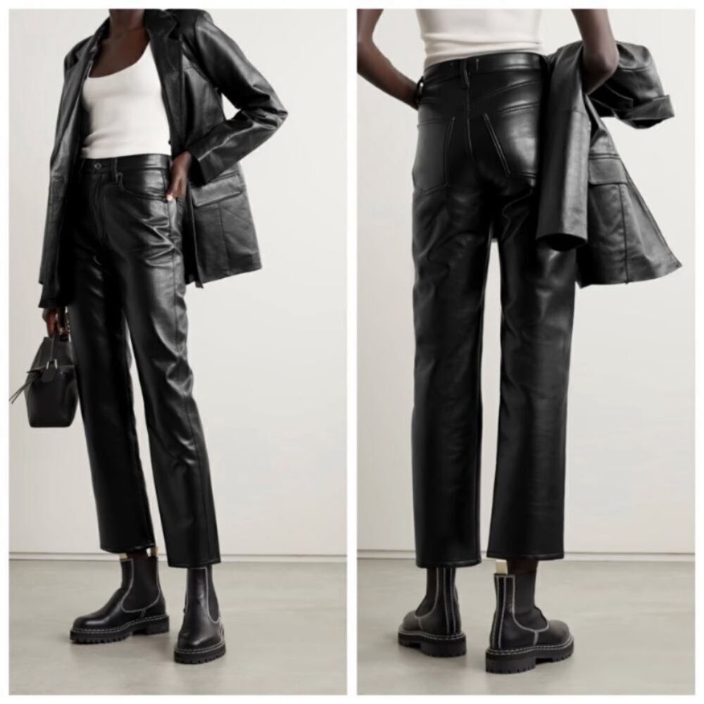 Agolde 90s Pinch Recycled Leather Black Pants Straight Leg Crop Size 29